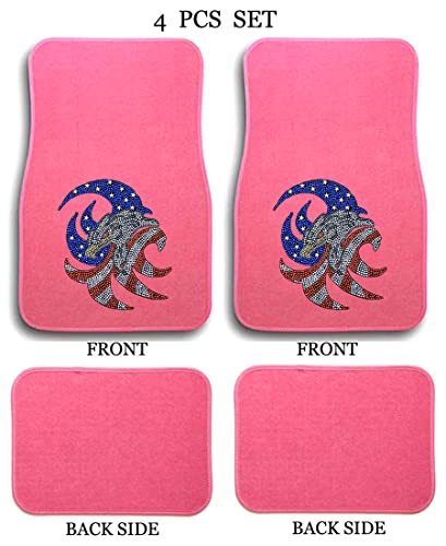 Universal Fit Front/Rear 4-Piece Full Set Crystal Bling Rhinestone Design Studded Carpet Car SUV Truck Pink Floor Mats - 4 Pcs Set (USA Flag-Pink) - color: Usa Flag-Pink