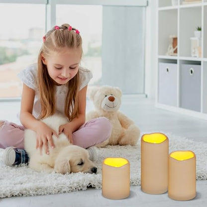 Flameless Candles 4" 5" 6" Outdoor Indoor Pillars Battery Operated Flickering Candles Include 10-Key Remote Timer 400+ Hours by 2 AA Batteries (Ivory Candle - Warm light, 3"D x 4"|5"|6" H - 3 Pack)