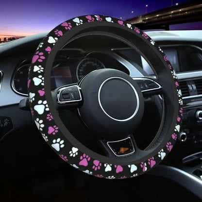 Paw Prints Steering Wheel Cover - Purple Dog Paws Steering Wheel Cover Universal 15 Inch Non-Slip Breathable Neoprene Car Accessory for Women Men Steering Wheel Protector - color: Purple Dog Paws
