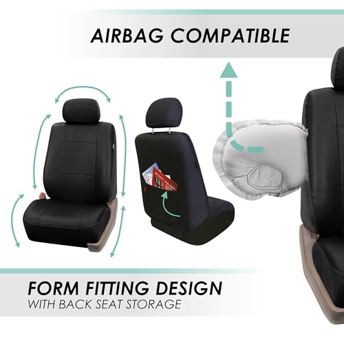 FH Group Car Seat Covers PU Leather 3 Row Car Seat Covers 7 Seater, Airbag Compatible and Split Bench - Fit Most Car, Truck, SUV, & Van, Black - color: Black, style: 7 Seater
