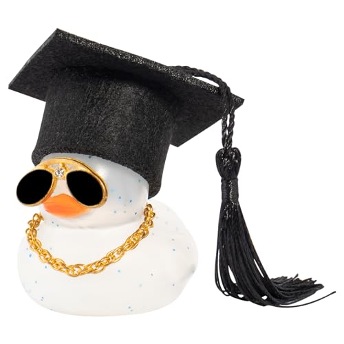 wonuu Car Dashboard Decor Graduation Hat Color Rubber Duck, Car Ducks Ornaments with Mini Graduation Hat Necklace Sunglasses (Transparent) - color: Transparent, style: Glitter
