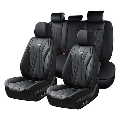 Coverado Car Seat Covers Full Set, Luxury Faux Leather Seat Cover, Black Seat Covers for Cars, Front and Back Seat Cover Waterproof Car Seat Protector Car Seat Cushion Universal Fit for Most Vehicles