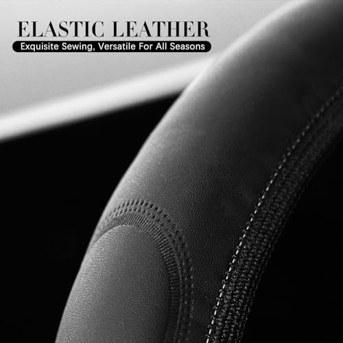Premium Leather Steering Wheel Cover Compatible with Dodge Challenger Charger SRT RAM, Universal Fit 14-15 Inch, Breathable, Comfortable Grip, Lightweight, Easy Install Accessory - color: Red Dual Stripe