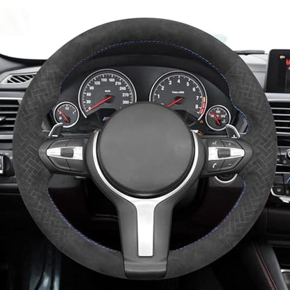 MEWANT Hand-Stitched Steering Wheel Cover for BMW (M Sport) F22 F23 F30 F34 F32 F33 F36 F10 F07 F12 F13 F06 F39 F25 F26 F15 F16, DIY Custom Fit Steering Wheel Wrap for BMW - color: 16:Woven IT-ALCAN + 3M thread