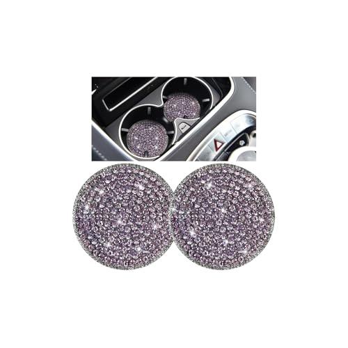 Bling Car Cup Holder Coaster, 2PCS 2.75 Inch Crystal Rhinestone Anti Slip Vehicle Drink Cup Mat for Women Girls, Auto Interior Embedded in Ornaments. Universal for SUV RV Truck (Light Purple) - color: Light Purple