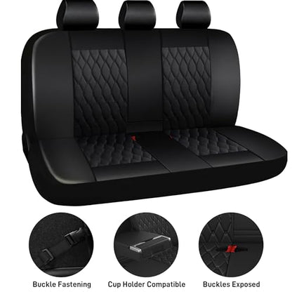 Faux Leather Car Seat Covers Full Set,Luxury and Comfortable Covers for Cars,Split Bench Compatible Car Interior Covers,Universal Fit for Suvs,Vans,Trucks,Airbag Compatible(5-Seat Black)