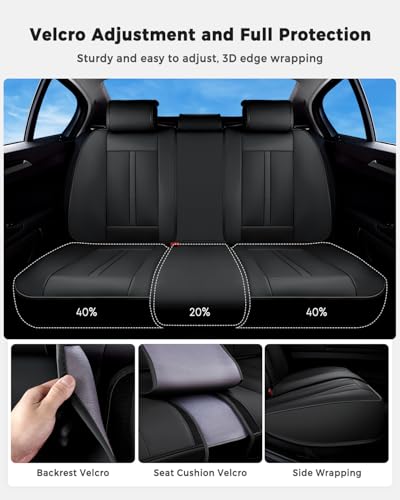 Huidasource Back Seat Cover, Luxury Nappa Leather Back Car Seat Cover, Back seat Covers with Velcro Adjustable, Cooling Holes, Seat Belts, Child Safety Seats etc, Fit for Most Cars SUV Trucks, Black - color: R# Black, size: Rear