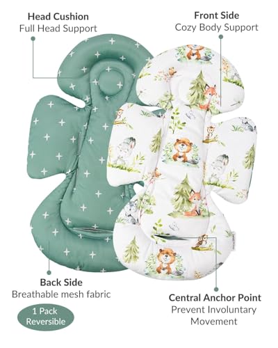 Generic Infant Car Seat Insert Compatible with Mamaroo Swing & Graco Swing and Infant Car Seat, Newborn Insert Baby Head Body Support, Reversible Design, Breathable Soft Fabric, 1Pcs - Green Woodland - color: Green Woodland