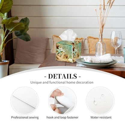 Starfish Seashell on Summer Beach Tissue Box Cover Square, Starfish Seashell Tissue Box Holder Waterproof Leather Facial Paper Organizer Dispenser for Bathroom Home Car Nightstand Vanity Desk - color: Color-2