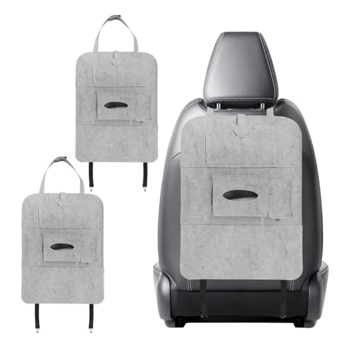 Felt Car Seat Back Organizer, Kick Mats Car Back Seat Protector for Kids, 6-Pocket Storage for Tissue, Box, Pen, Toy, Automobile Road Trip Accessories for SUV, RV, Truck(LightGray) - color: LightGray
