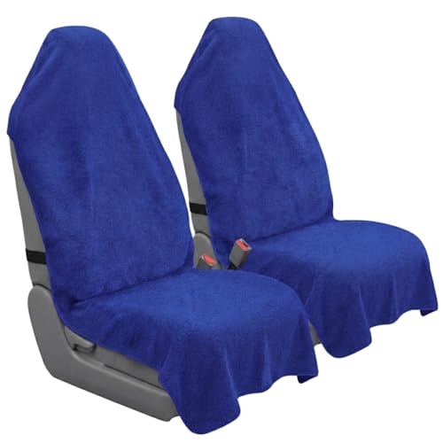Car Seat Towel Cover, 2pcs Universal Front Seat Protector for Cars, SUVs and Trucks, Sweat Towel Car Seat Cover for Gym, Yoga, Swimming, Pets and Family Travel, Blue