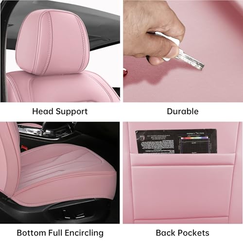 Car Seat Covers Full Set,5 Seat Leather Seat Covers for Cars,Pink Front Seats and Back Seat Cover,Waterproof Car Seat Cushion Protectors,Universal Fit for Most Cars SUV Trucks - color: Pink