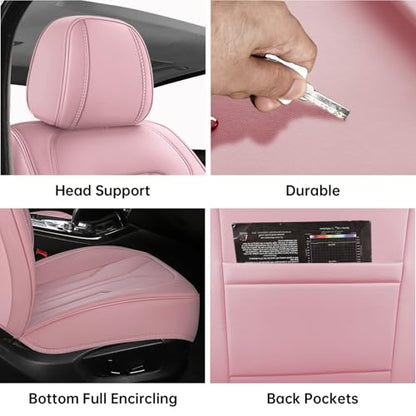 Car Seat Covers Full Set,5 Seat Leather Seat Covers for Cars,Pink Front Seats and Back Seat Cover,Waterproof Car Seat Cushion Protectors,Universal Fit for Most Cars SUV Trucks - color: Pink