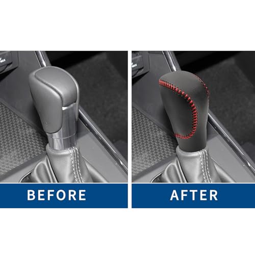 Compatible with DIY Genuine Black Leather Gear Shift Knob Cover Interior Accessories Protective Decoration for Honda CRV 2023 2024 2025 2026 Red Stitches