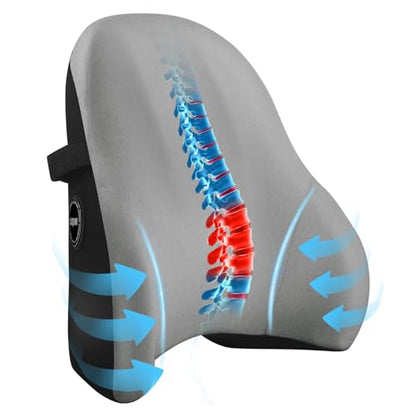 LIQUN Memory Foam Seat Waist Pillow, for Office Chair, Car, Game Chair Lower Back Pain Relief and Improve Posture Lumbar Support Pillow, (Grey)
