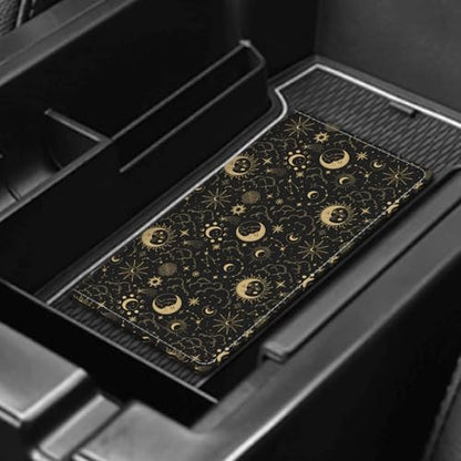 Leather Car Registration and Insurance Card Holder, Cute Car Accessories Vehicle Glove Box Car Organizer for Documents, Cards, License Cute Boho Sun Moon - color: Cute Boho Sun Moon
