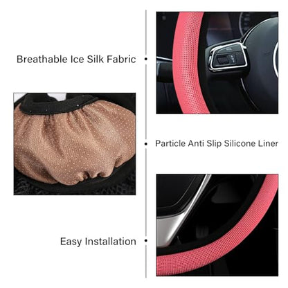 Red Mesh Steering Wheel Cover, Universal 15 inch, Elastic Stretch Microfiber Breathable Ice Silk Cover, Anti-Slip, Odorless, Sweat Absorption, Warm in Winter and Cool in Summer - color: Mesh Red