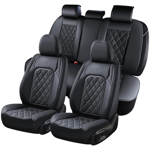 Coverado Car Seat Covers Full Set, Front and Back Seat Covers for Cars, Luxury Faux Leather Waterproof Seat Covers, Black Car Seat Covers, Car Seat Protector Accessories Universal Fit Most Vehicles - color: A-Black, size: Full Set