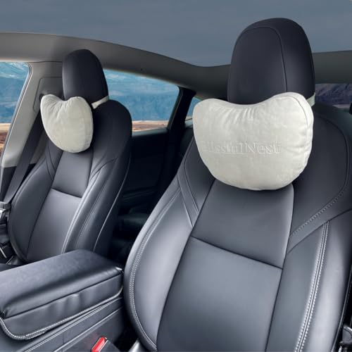 BlissfulNest Car Seat Headrest Pillows, 2 Pack, Suede Fabric, Car Neck Pillow Height Adjustable Thickness Adjustable Neck Pillow Designed to Fit All Cars - color: Suede Fabric Gray