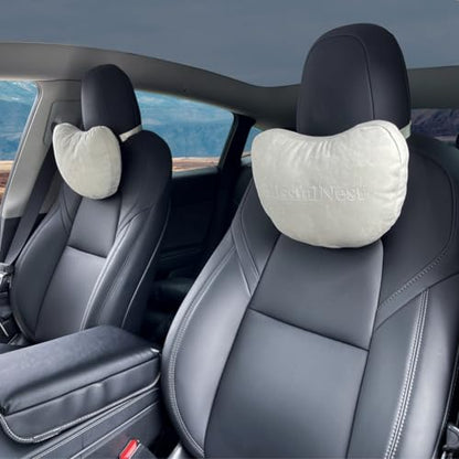 BlissfulNest Car Seat Headrest Pillows, 2 Pack, Suede Fabric, Car Neck Pillow Height Adjustable Thickness Adjustable Neck Pillow Designed to Fit All Cars - color: Suede Fabric Gray