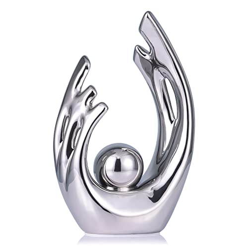 9.5" H Silver Aesthetic Room Decor Accent, TV Stand Funky Table Centerpiece, Abstract Art Ceramic Statue and Sculpture, Silver Decor for Living Room, Bookshelf Decorative Objects, Shelf - color: Silver, size: Small