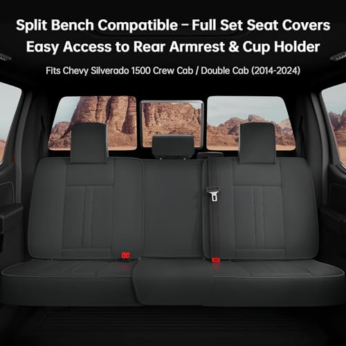 W&PMAX Custom-Fit Black Seat Covers Full Set for Chevy Silverado & GMC Sierra 2007–2026, Fit 1500/2500/3500HD Crew/Double/Extended Cab, Waterproof Leather Truck Seat Protectors