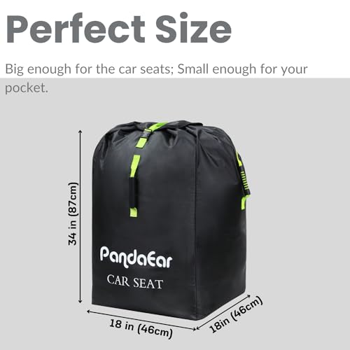 PandaEar Car Seat Travel Bag Backpack for Airplane, Water-Resistant Car Seat Cover with Shoulder Strap for Infant Convertible Seats & Booster Seat, Black