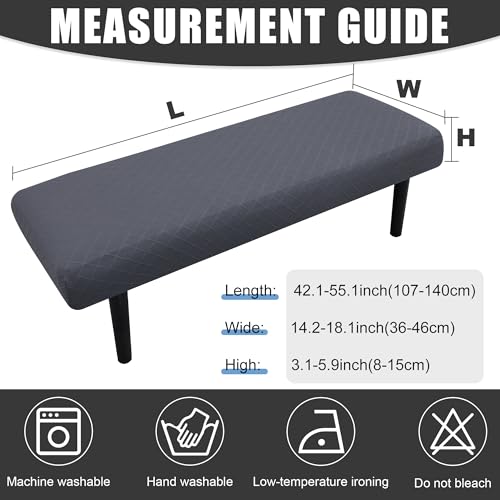 Stretch Bench Seat Cover, Reusable Slipcover for Dining Room & Bedroom, Removable Washable Rectangular Bench Covers, Elastic Fit for Home Furniture(Metallic grey) - color: Argyle Metal Ash