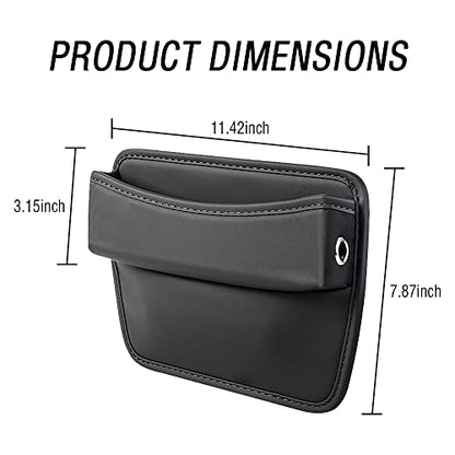 Large Capacity Car Seat Gap Filler with 2 Charge Hole - Microfiber Leather Organizer Storages Items & Keeps Quiet Tidy Storage Box for Phone,Key,Cigarette,Glasses (Black/2pcs)