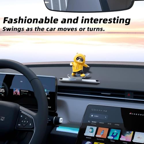 Yellow Skateboard Bear Car Decor Bobblehead Car Dashboard, Car Dashboard Accessories,Funny Cut Gifts for Women Men Boyfriend Girlfriend Car Swinging Ornament - Universal