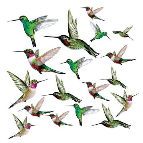 20-Pack Hummingbird Window Clings – Anti-Collision Bird Strike Decals for Glass Safety – Static Cling, Double-Sided, 100% Reusable & Made in USA (Realistic Multi-Color) - size: 20 Count Standard Hummingbirds