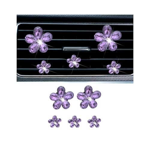 5PCS Bling Daisy Flower Car Air Vent Clips, Sparkling Crystal Rhinestone Vehicle Air Conditioning Outlet Clamp, Automotive Interior Decoration Clip, Universal for SUV RV Truck (Purple) - color: Purple