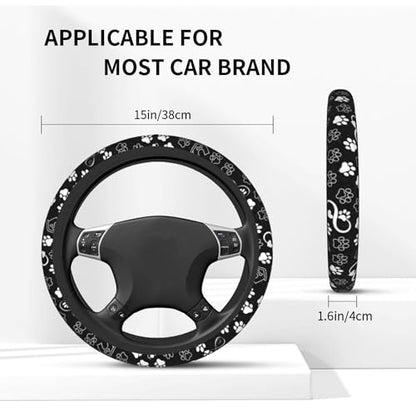 Paw Print Steering Wheel Cover - Black White Starry Sky Dog Paw Steering Wheel Cover Universal 15 Inch Truck Non-Slip Breathable Neoprene Car Accessory for Women Men Steering Wheel Protector - color: Starry Sky Dog paw