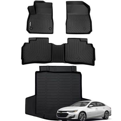 Wailtnb-Car Floor Mats & Cargo Liner Set for Chevrolet Malibu 2016-2025 All Weather Floor Mats for Chevrolet Chevy Malibu 16-25 Cargo Liner TPE Waterproof Trunk Liners Full Set Accessories for Malibu - style: 18|For Malibu|2016-2025|Set