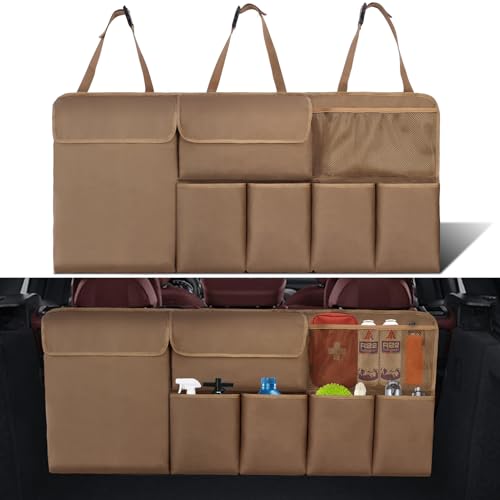 Car Trunk Organizer Backseat Hanging Organizer with Storage Pockets for Subaru Crosstrek, Forester, Outback, Ascent 2000-2024 2025 Car Accessories - color: Brown, size: 40" x 18"