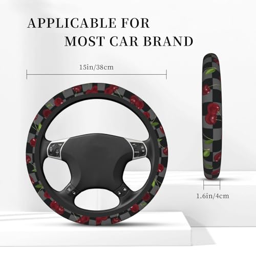 Red Cherry Steering Wheel Cover Car Accessories - color: Red Cherry Black Grey Checkered