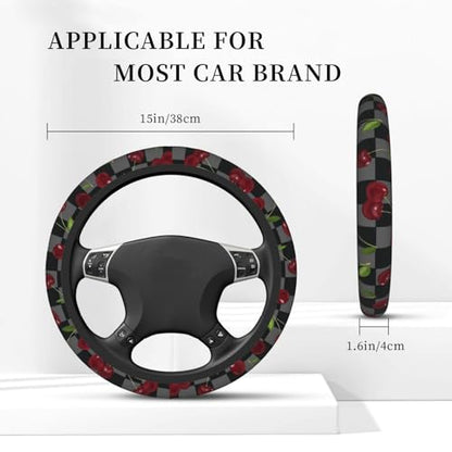 Red Cherry Steering Wheel Cover Car Accessories - color: Red Cherry Black Grey Checkered