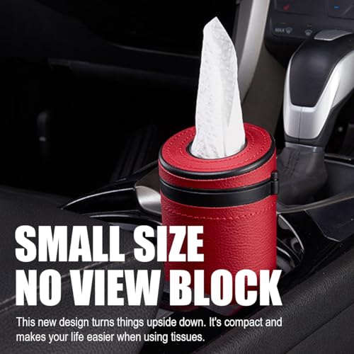 Car Tissue Holder, Convenient Travel Napkin Boxes, Car Tissues Cylinder, Round Canister Napkin Holder, Travel Tissue Tube Container for Vehicle Cup Holder, Home, Office (Burgundy)