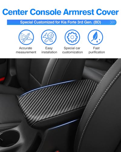 Autorder Center Console Cover for Kia Forte 2019-2024 Accessories Carbon Fiber Armrest Cover Anti-Scratch Middle Console Pad Leather Armrest Protector - size: 2019-2024 Kia Forte