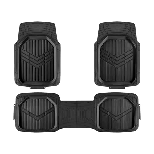 Amazon Basics 3-Piece All-Weather Heavy Duty, Full Set PVC Floor Mats for Universal Fit in Cars, SUVs, and Trucks, Black, Trim to Customize - style: Heavy Duty PVC