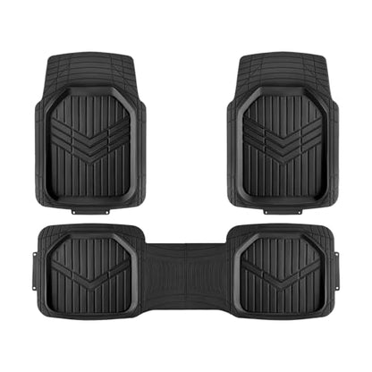 Amazon Basics 3-Piece All-Weather Heavy Duty, Full Set PVC Floor Mats for Universal Fit in Cars, SUVs, and Trucks, Black, Trim to Customize - style: Heavy Duty PVC