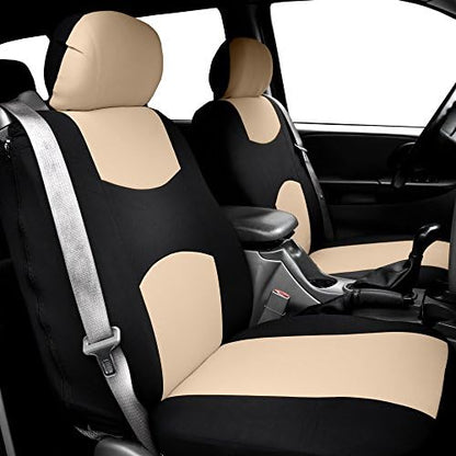 FH Group Car Seat Covers All-Purpose Built-in Seatbelt Front Set - Universal Fit for Cars, Trucks & SUVs (Beige/Black) FB351102 - color: Beige - Low Back (Flat Cloth), style: Front Set