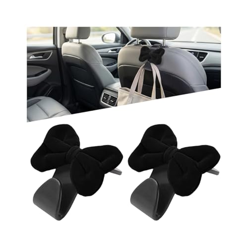 HZEL 2PCS Cute Bow Car Headrest Hook, Velvet Bowknot Seat Back Hanger Holder for Handbag Purse Umbrella, Girly Automotive Backseat Storage Organizer Hook, Universal for Sedan SUV Van (Black) - color: Black