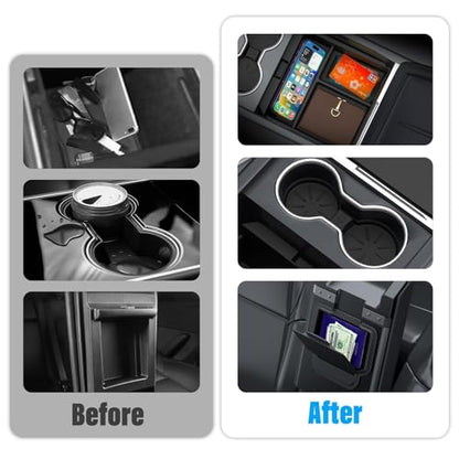 5-PCS Center Console Organizer for Tesla Model Y Juniper 2025-2026 & Model 3 Highland 2024-2026 Accessories – Sliding Tray, Hidden Storage, Cup Holder, Camera Cover, Noise-Reducing, Easy Install