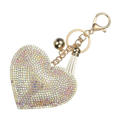 PATIKIL Rhinestone Keychains for Women, Cute Bling Heart Shape Purse Charm for Bag Handbags Car Keys - color: Gold-white Ab