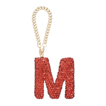 MECCANIXITY Bling Car Letter Charm, Initial M Letter Interior Car Rear View Mirror Decoration Hanging Crystal Ornaments for Women Bags Water Cup DIY Craft, Red - style: Letter M
