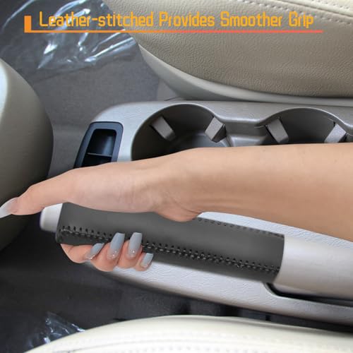 Genuine Leather Handbrake Protector Cover Compatible with Hyundai Tucson 2005-2009 Anti-Slip Hand Brake Parking Lever Sleeve Black