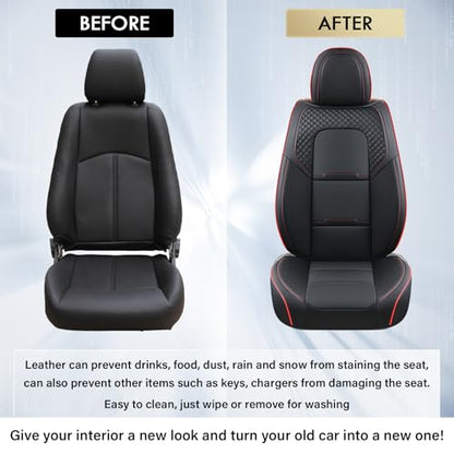 Coverado Car Seat Covers Full Set, 5 Piece Car Seat Protector with Removable Headrest, Nappa Leather Breathable Front Rear Seat Cushion Side All Wrapped Universal Fit Truck Most Cars Black & Red