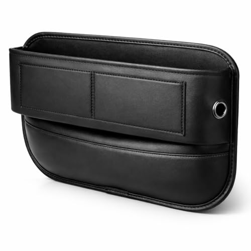 Car Seat Gap Organizer - Premium PU Leather Gap Filler with Storage Pockets, Universal Fit for Car, Truck, SUV - Prevents Phone, Keys from Falling Between Seats, Black