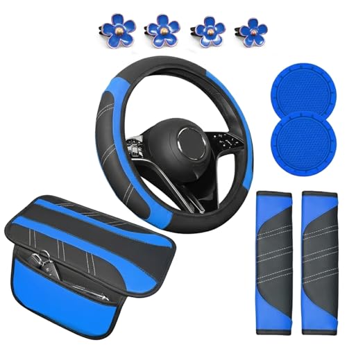 10PCS Car Interior Accessories Sets,Steering Wheel Cover, Seat Belt Cover Pads, Center Console Cover,Cup Holder Coasters,Air Vent Decorative Clip(Royal Blue) - color: Royal Blue